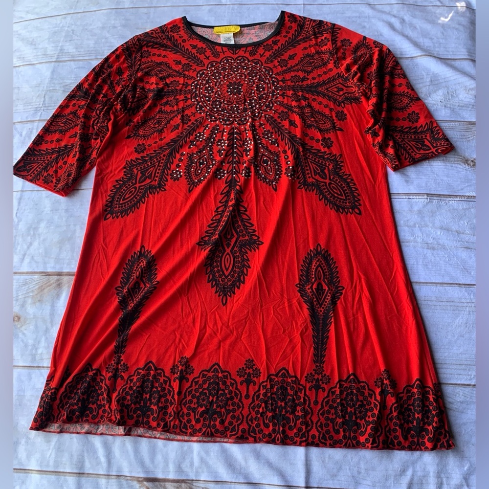 Ella Samani Red and Black Short Sleeve Blouse Size 1X